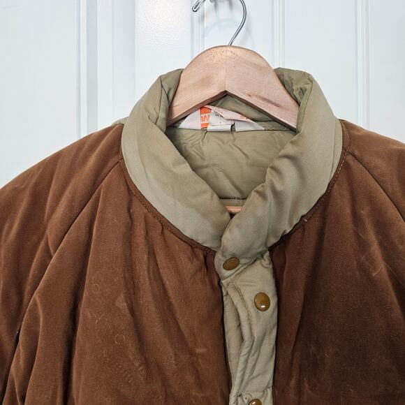 Vintage Puffer Coat Mens Sz Large Tan Brown 80s Utility Farm Ranch Western Warm - Picture 3 of 12